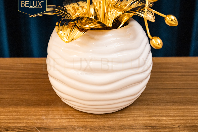 Chậu Lan Bạch Phú Quý mạ vàng 24k cao 30cm